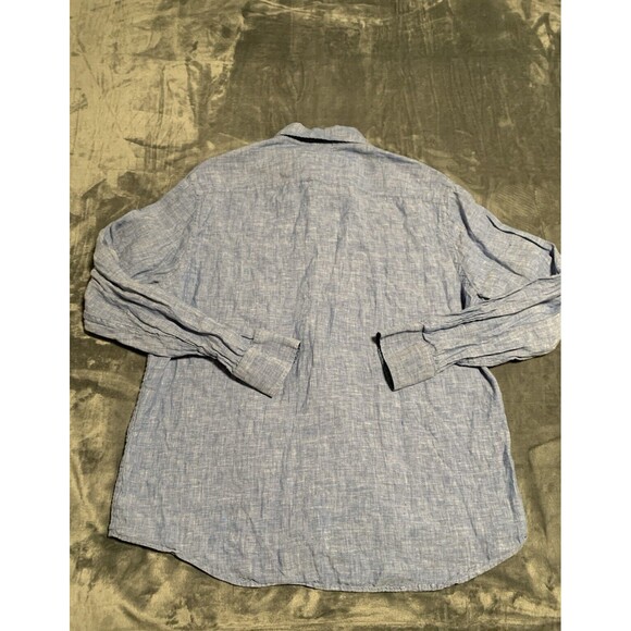 Joseph Abboud Linen Button-Up Shirt Men's XL Long Sleeve Heather Blue Flip Cuff - Picture 7 of 16